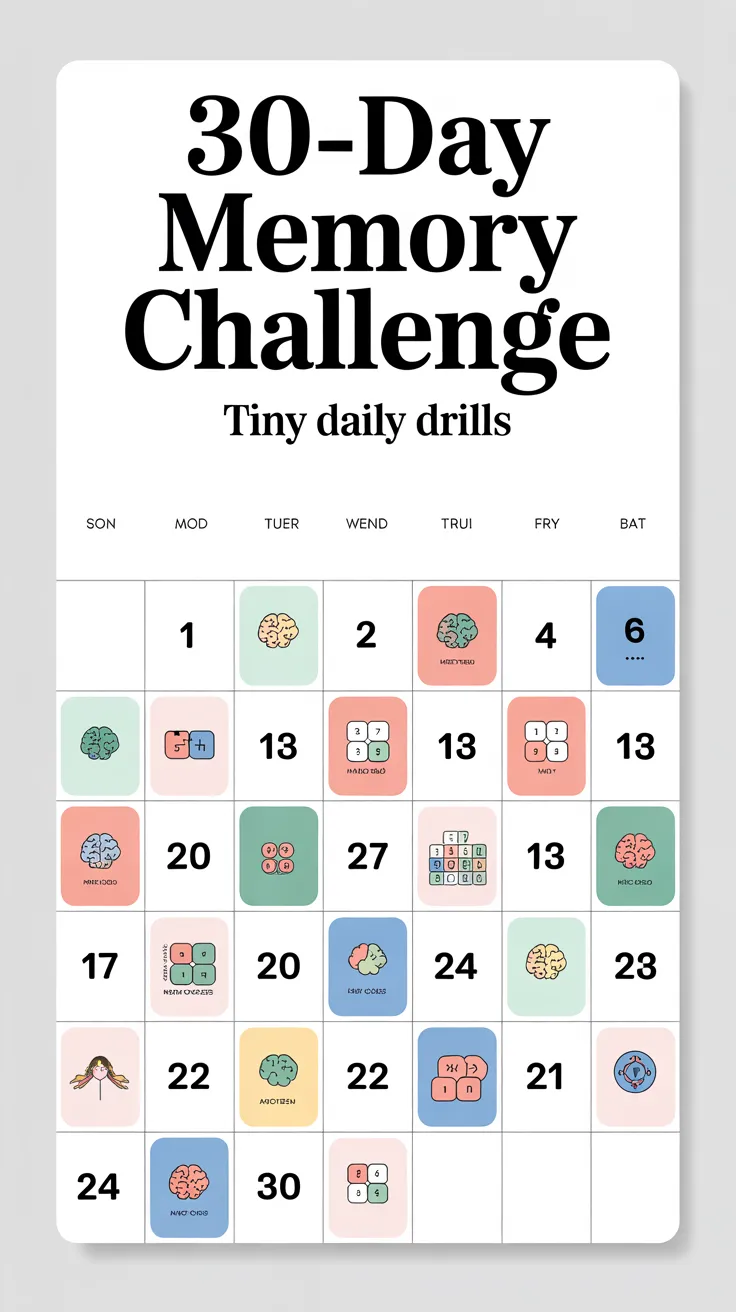 30-Day Memory Challenge Calendar (Tiny Daily Drills)
