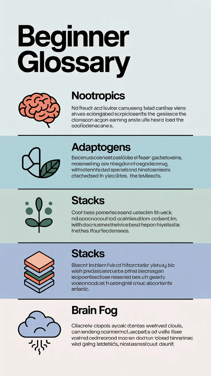 Beginner Glossary: Nootropics, Adaptogens, Stacks, Brain Fog