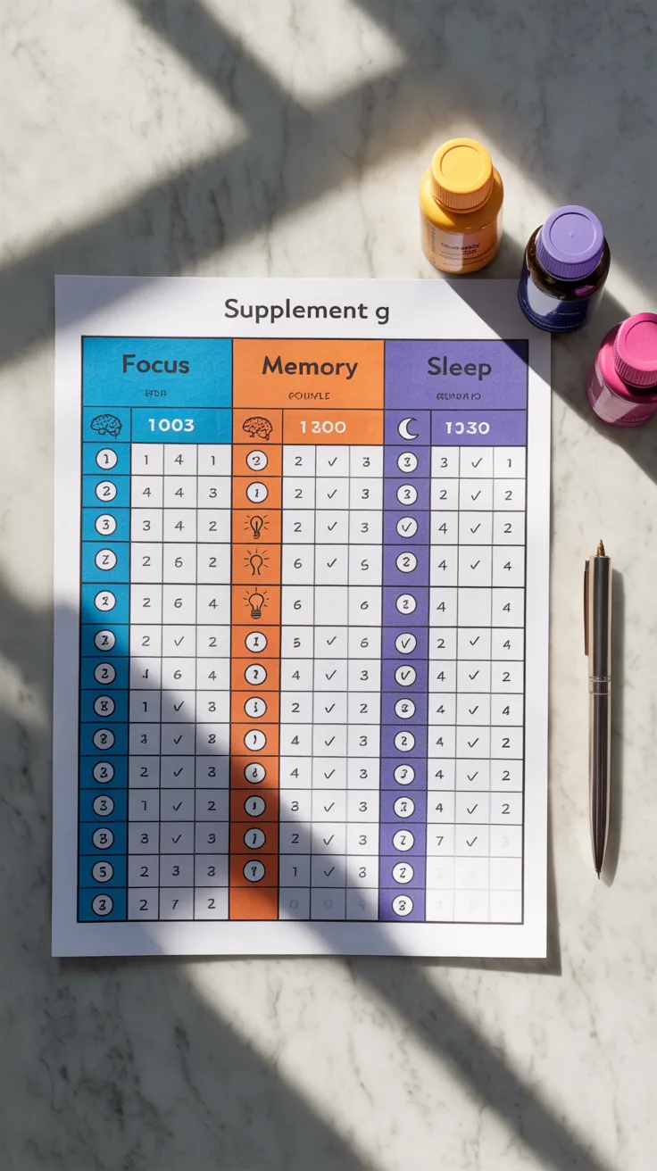 30-Day Supplement Tracker Template (Focus, Memory, Sleep)
